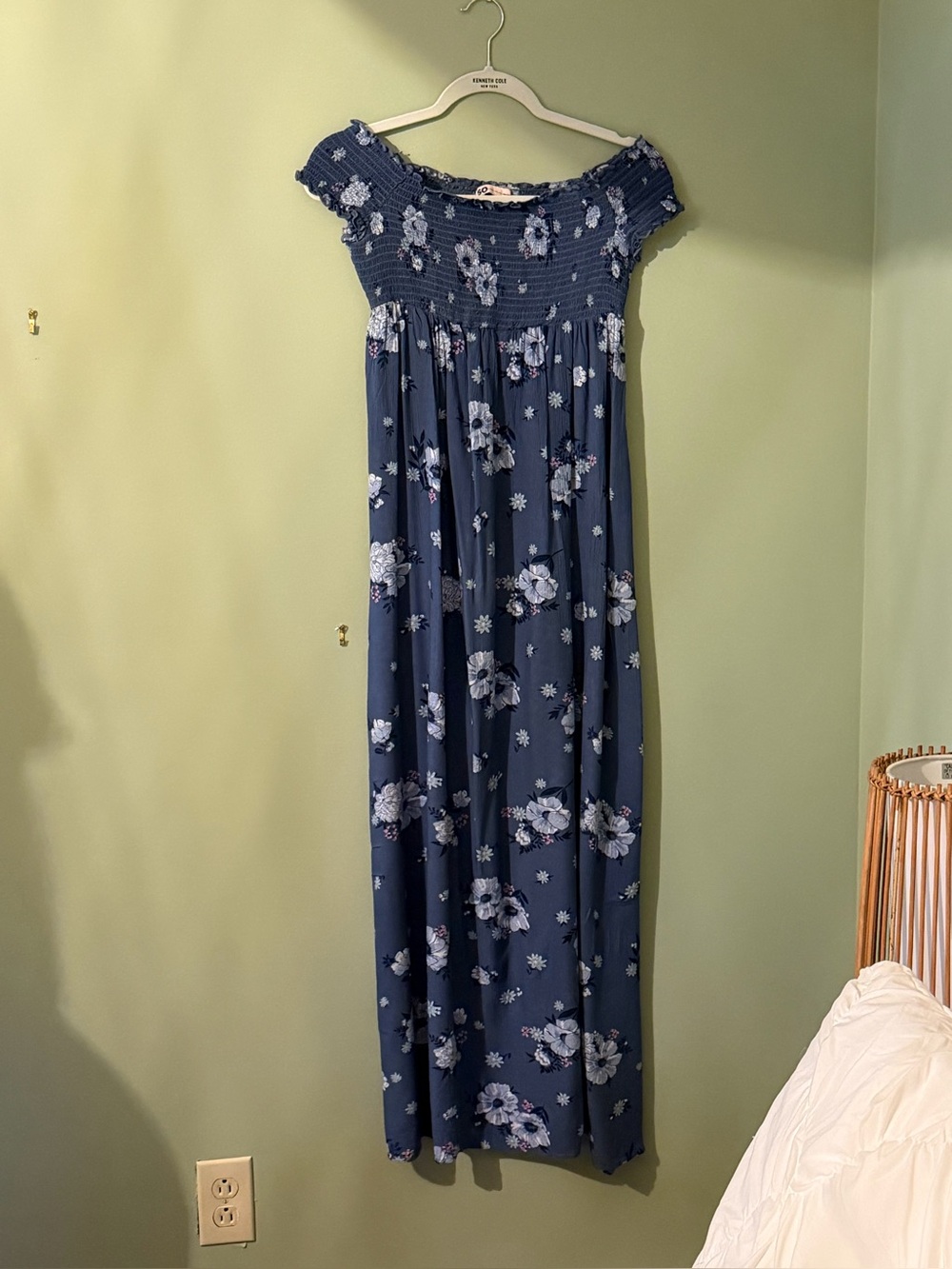 Womens Navy Floral Off-Shoulder Maxi Dress - Unknown Brand